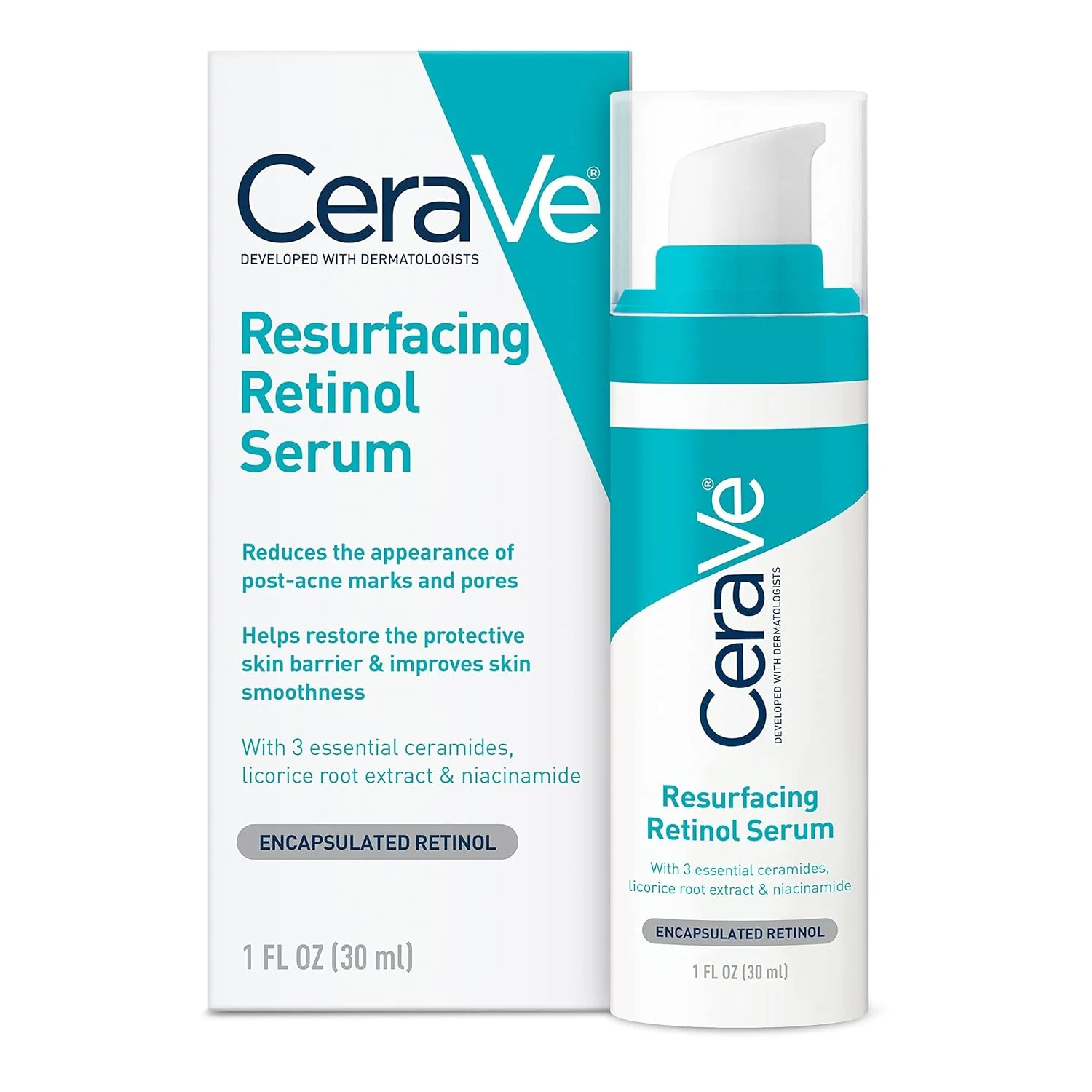 سيرافي سيروم ريتينول Cerave Resurfacing Retinol Serum To Reduce The Appearance Of Post-Acne Marks And Pores With Retinol, Licorice Root Extract & Niacinamide 30Ml