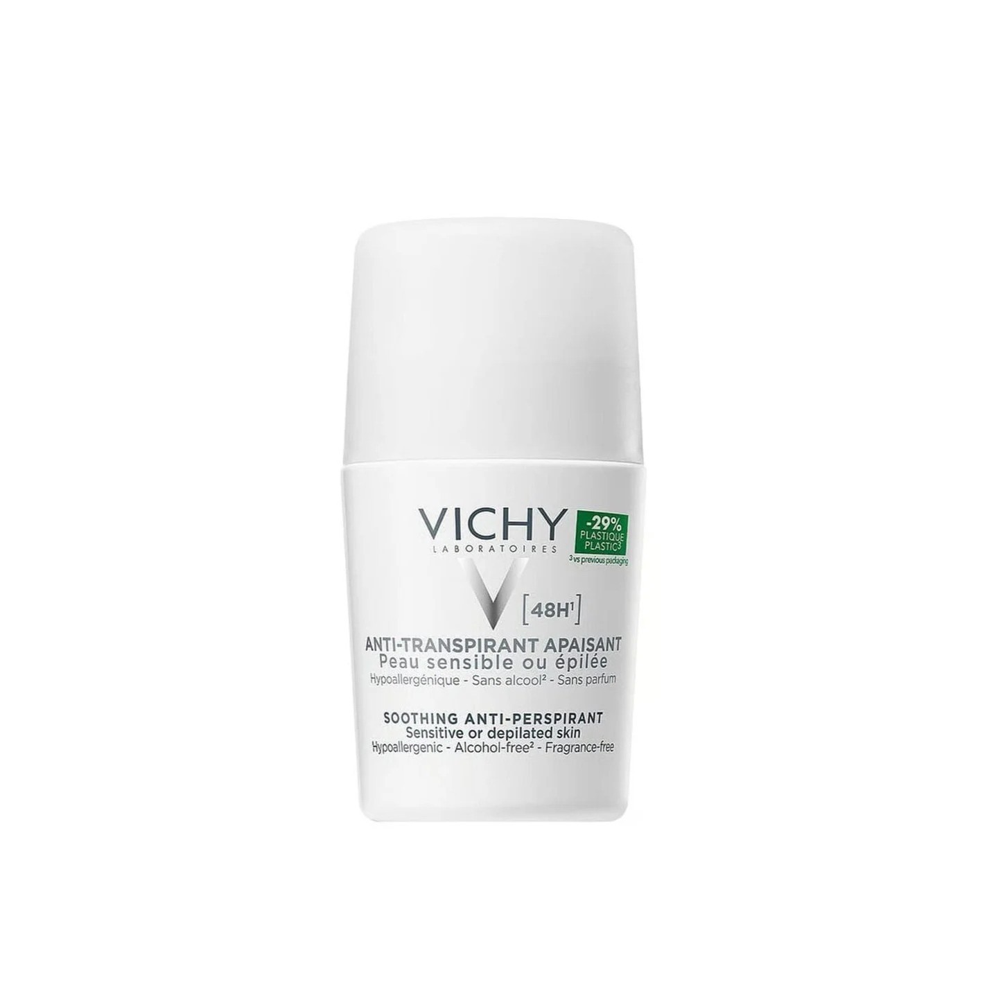 مزيل عرق رول أون المضاد للتعرق للبشرة الحساسة أو المزالة الشعر بـ 48 ساعة من فيشي (Vichy Soothing Anti-Perspirant 48H Roll-On)