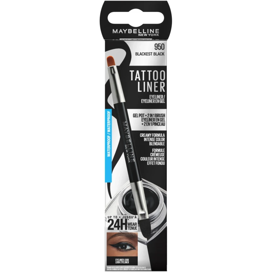 Maybelline New York tattoo liner Gel Eyeliner, Waterproof and Long-Lasting 2-in-1 Professional Brush, Up to 24 Hours Hold ميبلين جل لاينر مقاوم للماء