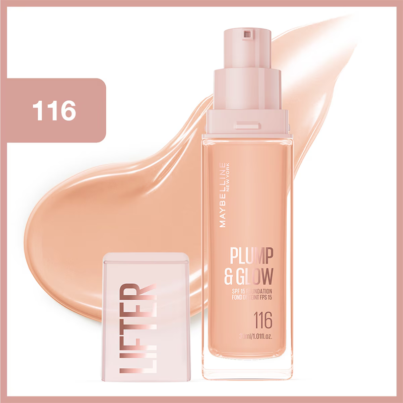 كريم الأساس Maybelline Lifter Plump & Glow Foundation بدرجة 116 