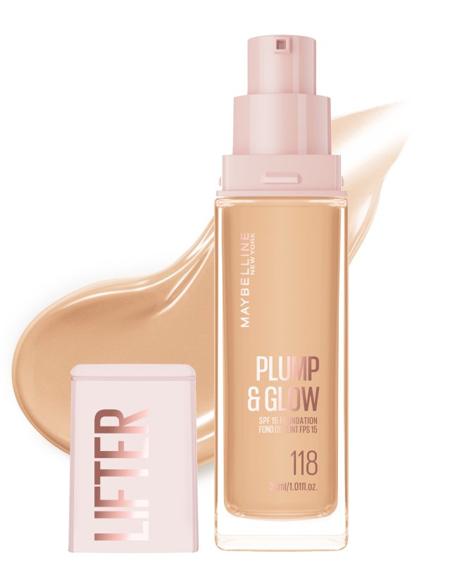 كريم الأساس Maybelline Lifter Plump & Glow Foundation بدرجة 118 Warm