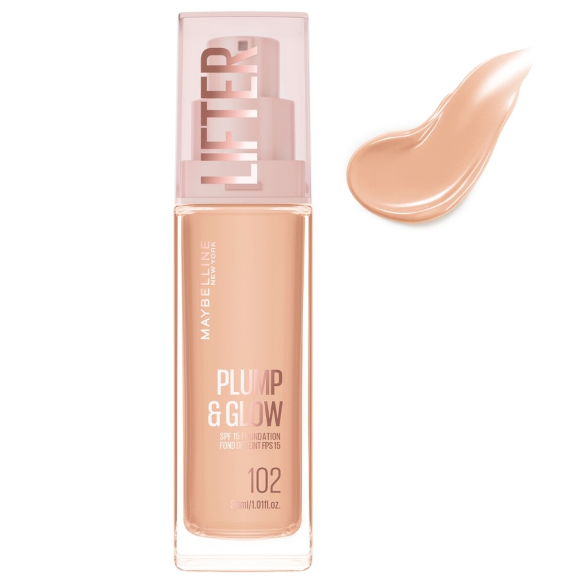 كريم الأساس Maybelline Lifter Plump & Glow Foundation بدرجة 102