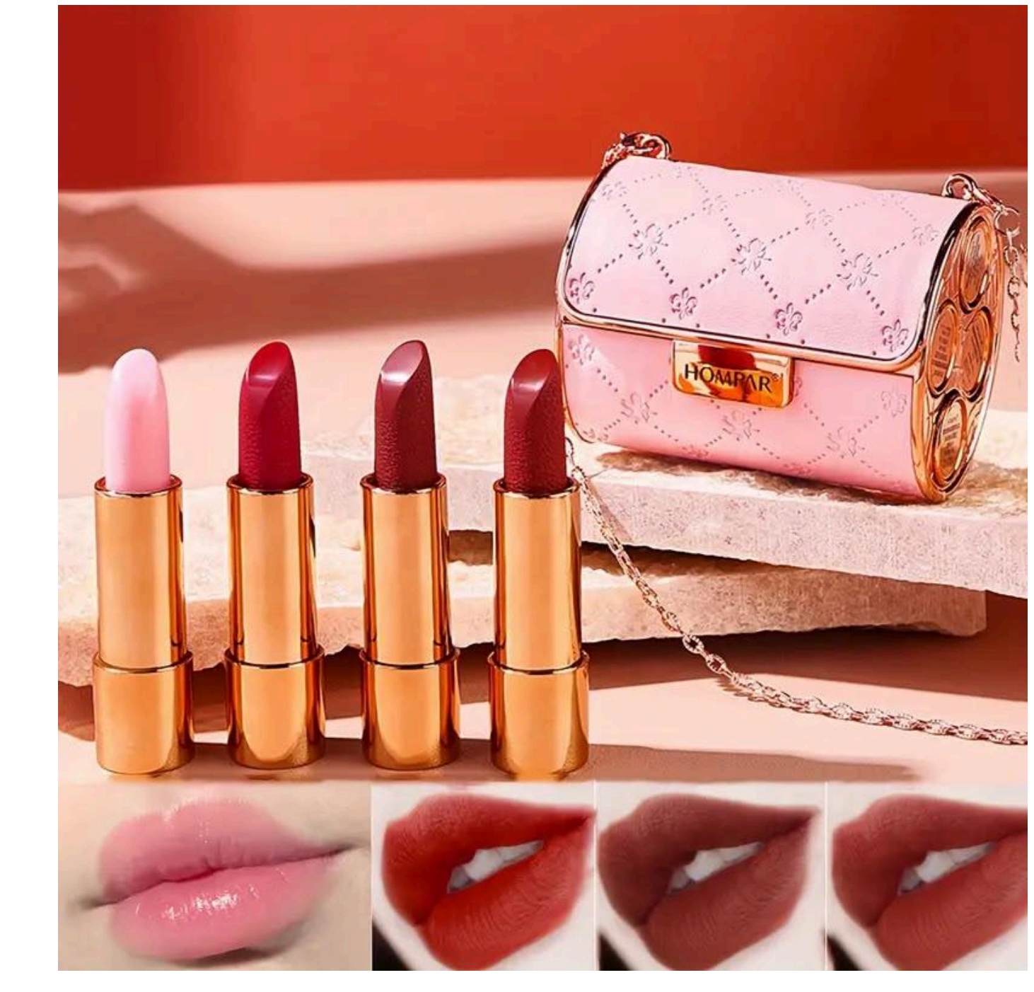 طقم أحمر الشفاه مع حقيبة صغيرة من ماركة HOMPAR (HOMPAR Link Bag / Luxury Gift Set) 