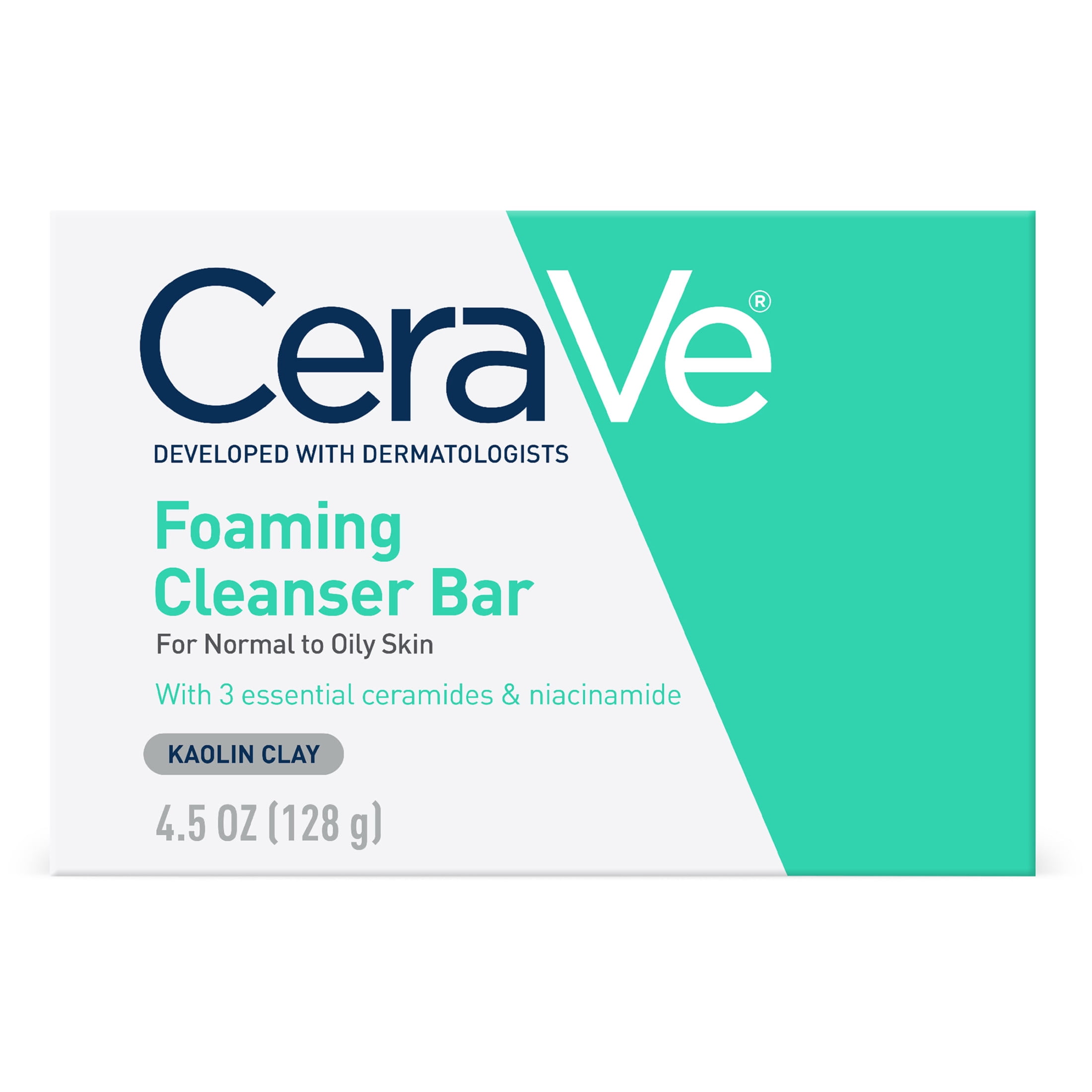 صابونة التنظيف الرغوي CeraVe Foaming Cleanser Bar المخصص للبشرة العادية إلى الدهنية، بوزن 4.5 أوقية (128 غراماً).