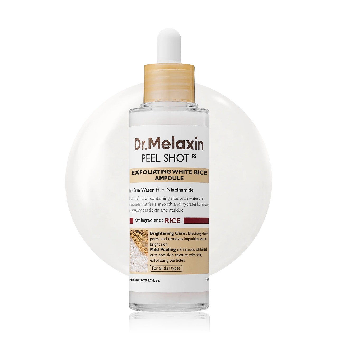 DR.MELAXIN Peel Shot Glow White Rice Ampoule 80ml سيروم الارز الابيض المقشر للبشرة من دكتور ميلاكسين