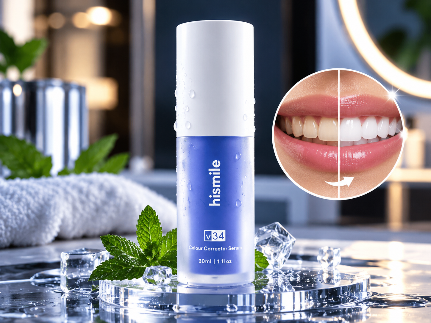 سيروم هيسمايل V34 البنفسجي لتصحيح لون الأسنان وتقليل الاصفرار – Hismile Colour Corrector 30ml 💜🦷