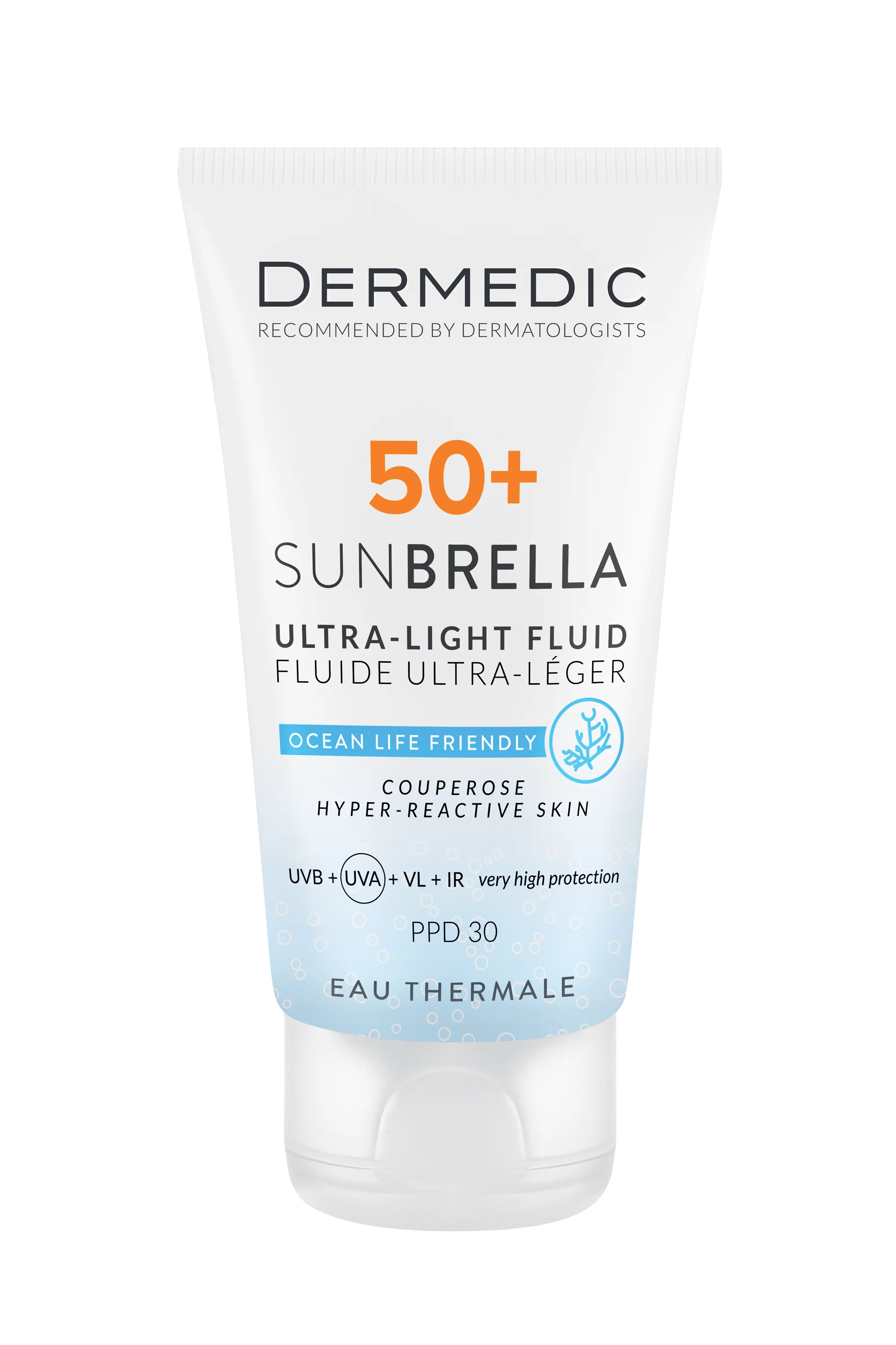 DERMEDIC Sunbrella Ultra-light fliud SPF 50+ couperose hyper-reactive skin - 40ml | ديرمديك كريم واقي شمسي بقوام سائل للبشرات الحساسة spf50+ - 40 مل