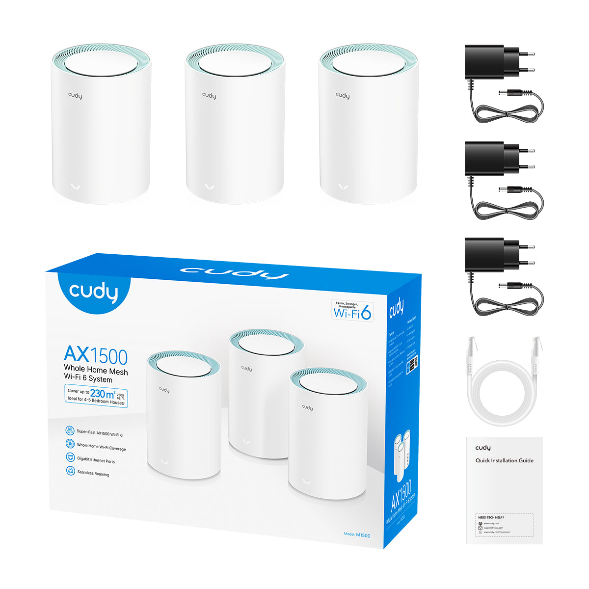 Cudy M1500 AX1500 Gigabit Mesh Wi-Fi 6 System 3-PACK