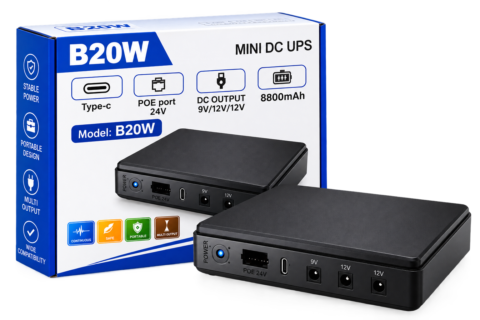 B20W Mini DC UPS مزود طاقة للراوتر والتحويلة واجهزة الشبكات